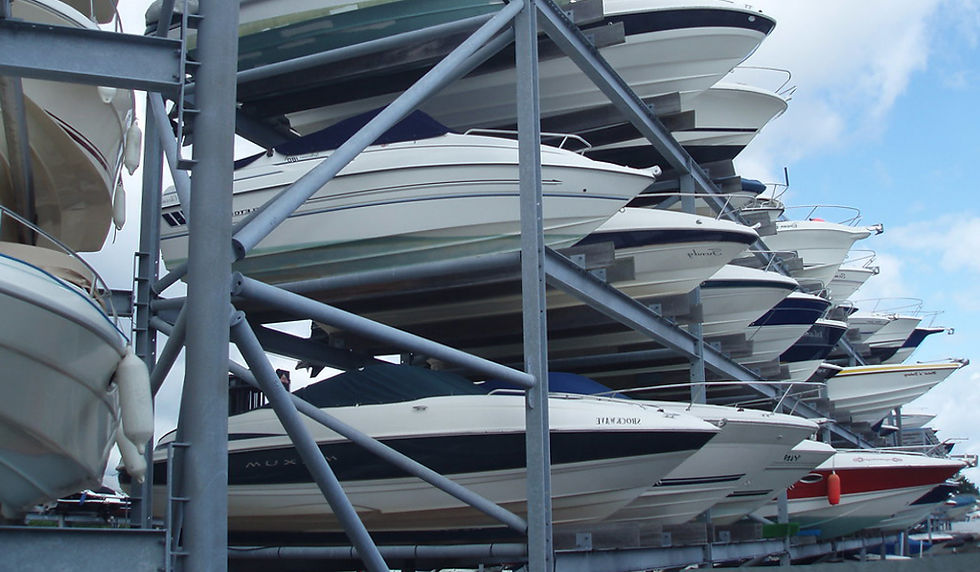 Boats in storage racks