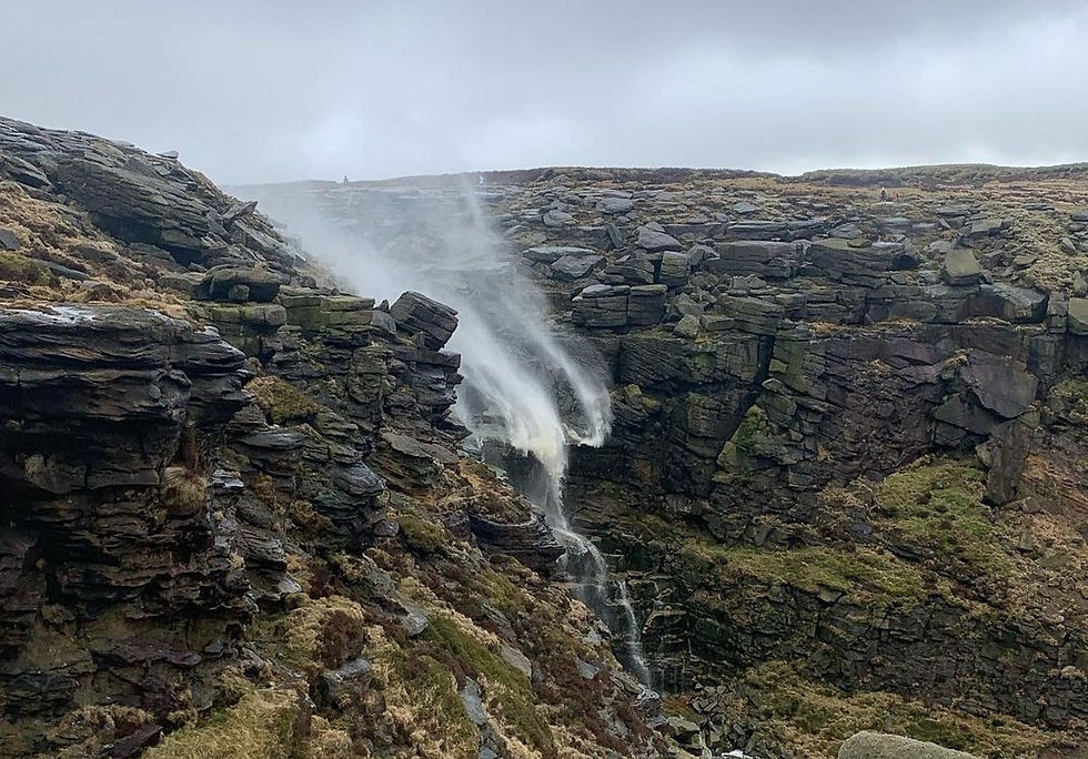 Image of Kinder Downfall Waterfall in England.