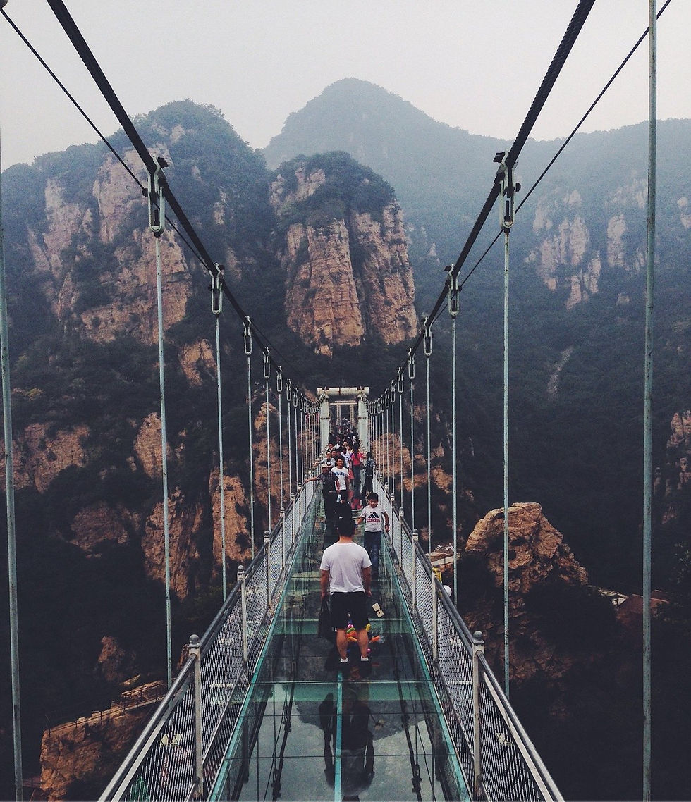 Tourists using the escalator