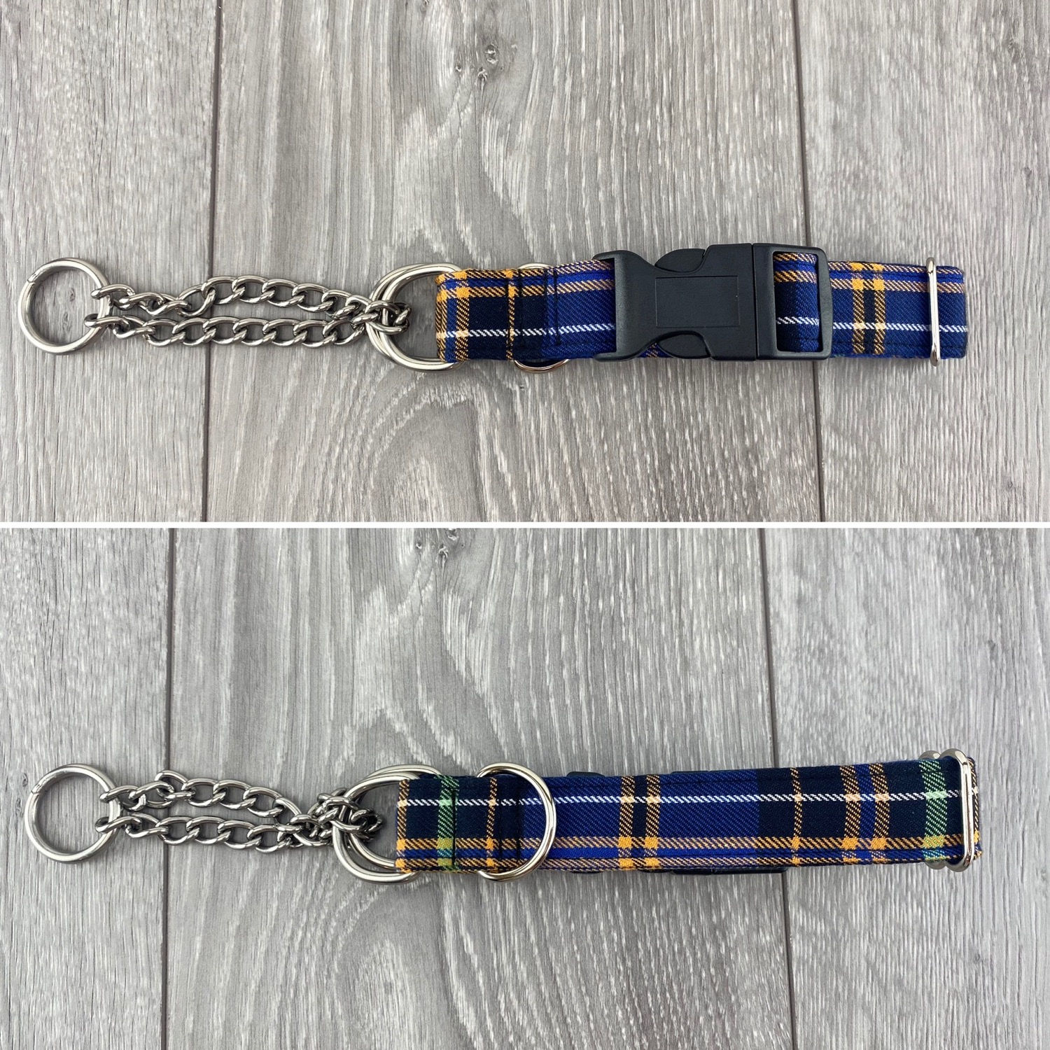 Blue Plaid Flat Buckle Martingale Collar
