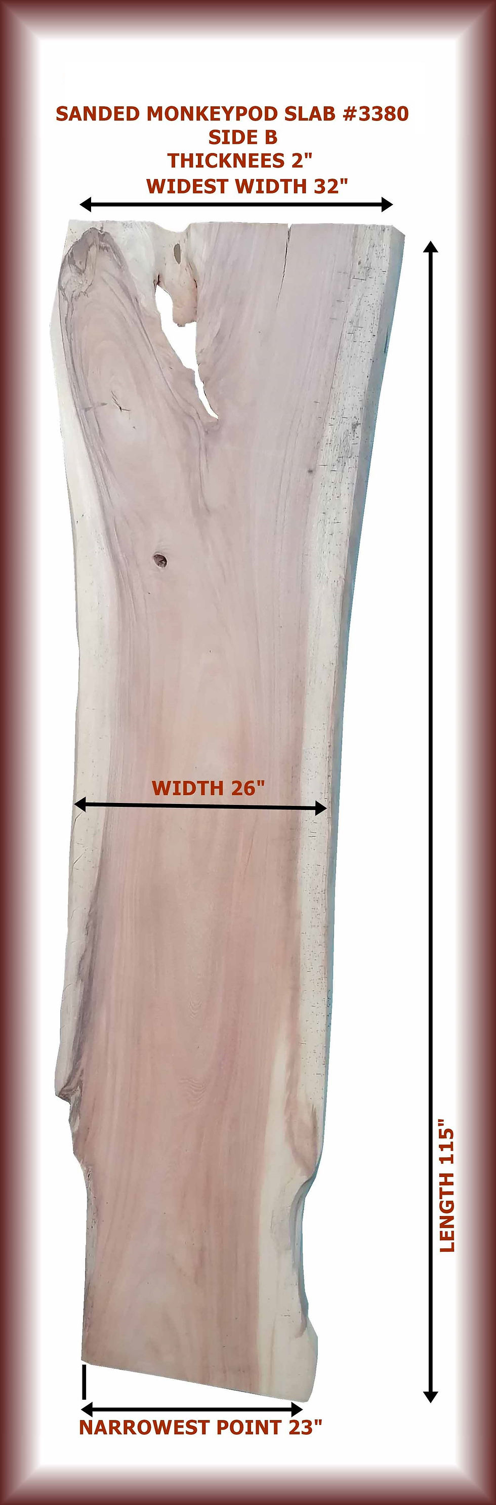 Wood slab measuring width 26 inches. Premium Teak Decking – 36" to 59" L × 2" W × 1/4" T