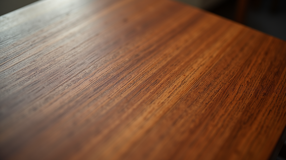 Close-up view of teak wood grain on a furniture panel