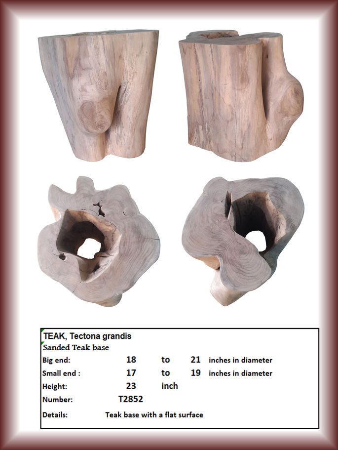 TEAK, Tectona grandis Sanded Teak base with measurements and Diamond Tropical Hardwoods.