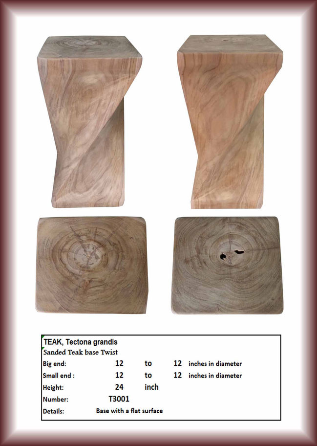 Teak Tectona grandis, sanded Teak base front. Square wooden bases and legs.