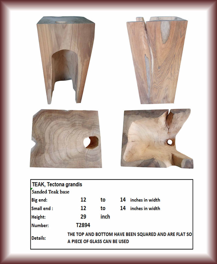 TEAK, Tectona grandis Sanded Teak Base T3080, wooden table in detail, 29 inch height.
