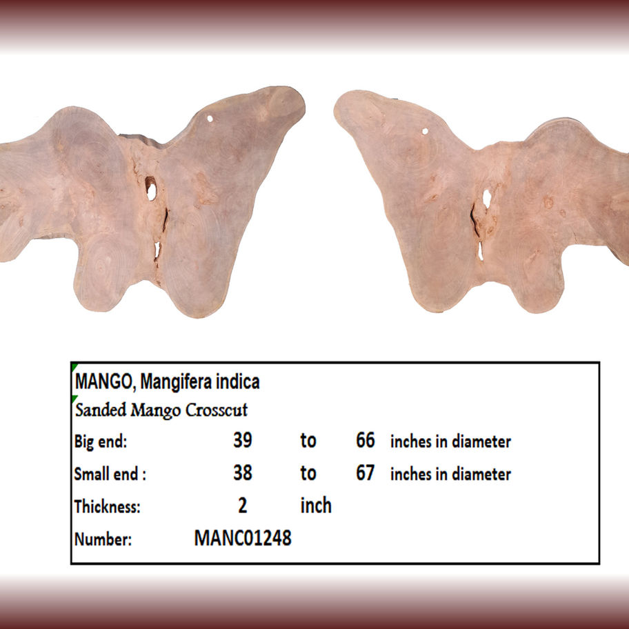 Sanded Mango Crosscut MANC01248, sizes 39-66 and 38-67 inches in diameter.