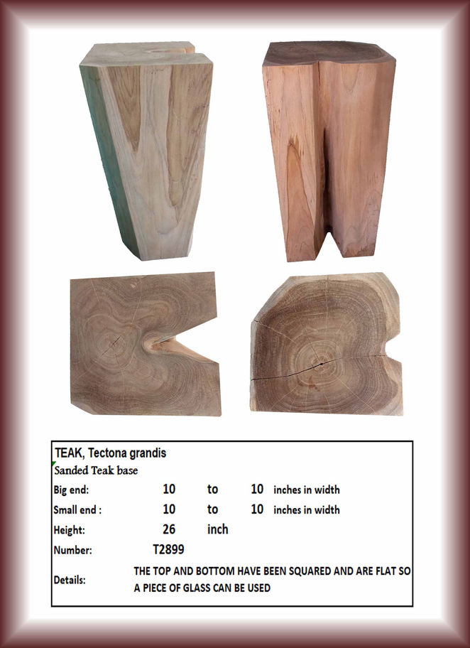 TEAK, Tectona grandis Sanded Teak base, big end 10, small end 10 inches wide.