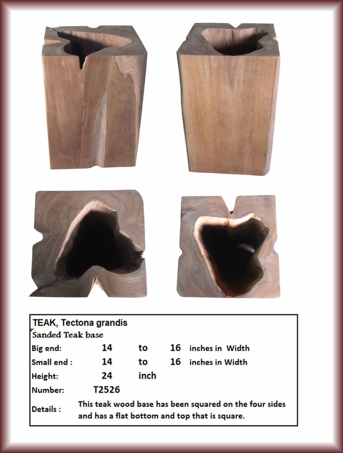 TEAK, Tectona grandis Sanded Teak base dimensions shown in image