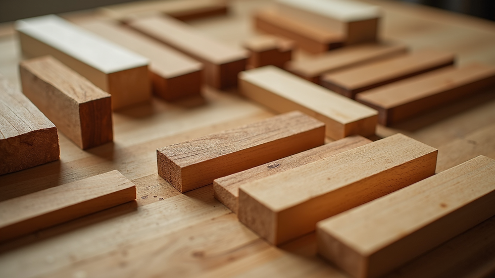 High angle view of wood types arranged neatly