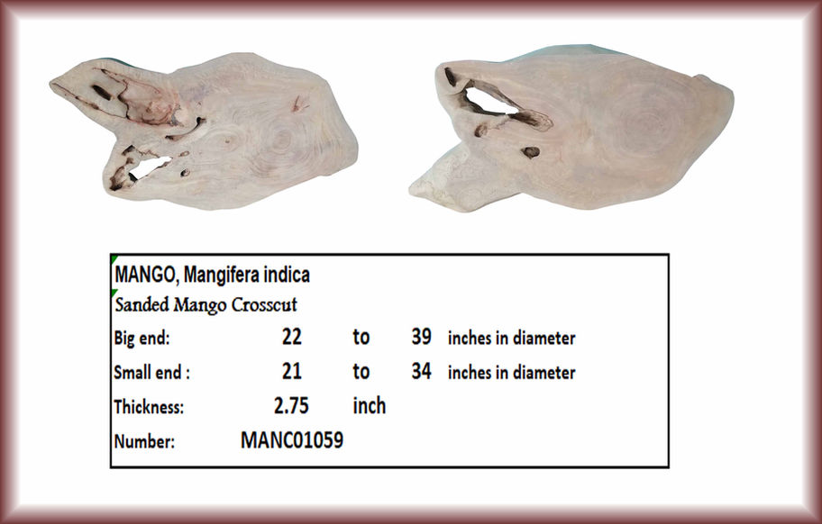 Two mango crosscut slabs with dimensions and specifications, MANC01059.