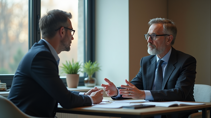 Eye-level view of a business coach discussing strategy with a client