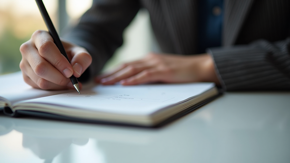 Close-up view of a person writing goals in a planner