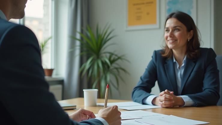 Close-up view of a coaching session with a single individual sitting at a desk