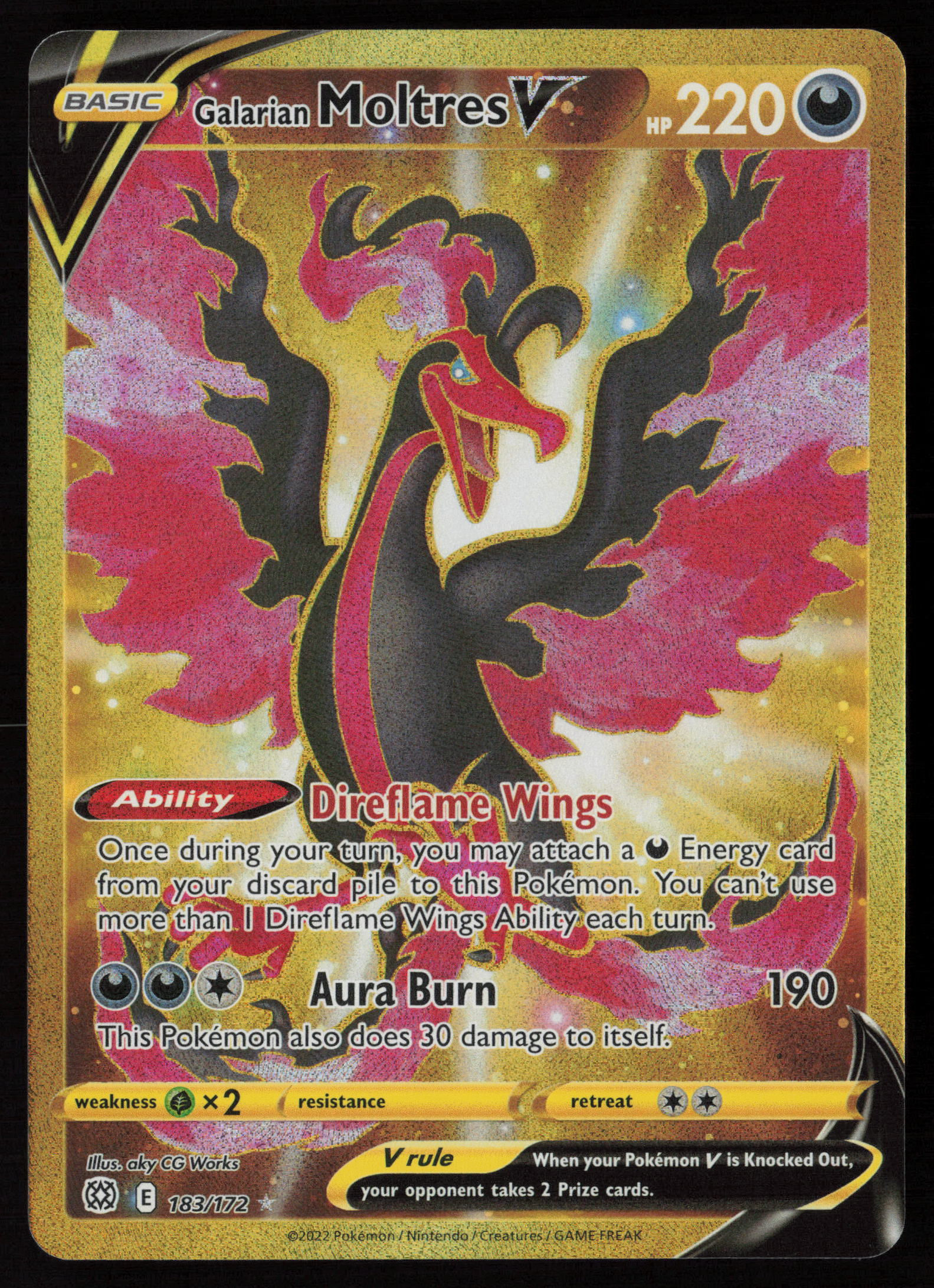 Pokémon TCG Galarian Moltres V 183 172 SR Chilling Reign Galar Dark Flying legendary Near Mint Front