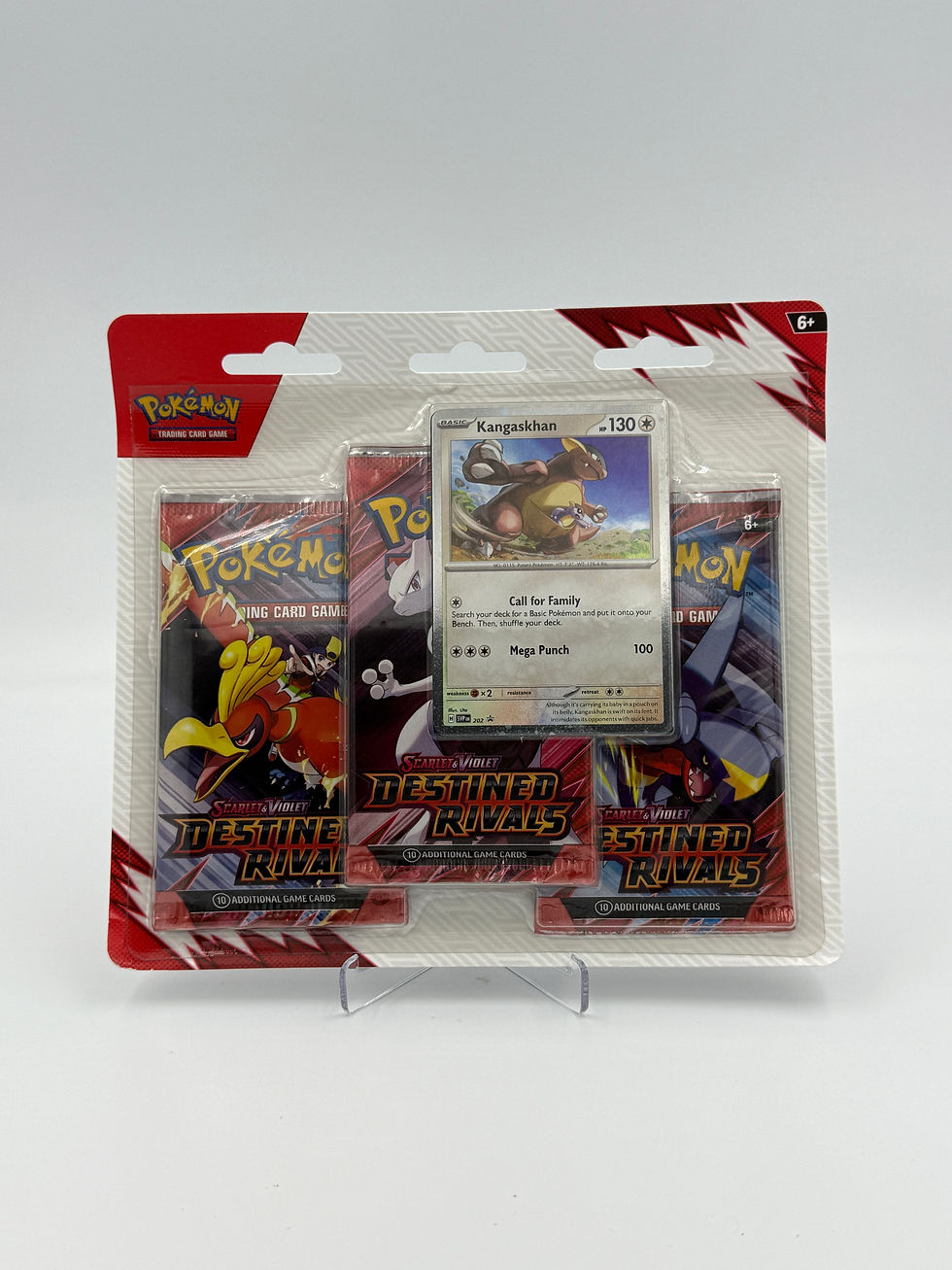 Pokémon TCG Destined Rivals three booster blister pack with Kangaskhan promo front view