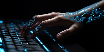 futuristic hand typing a keyboard