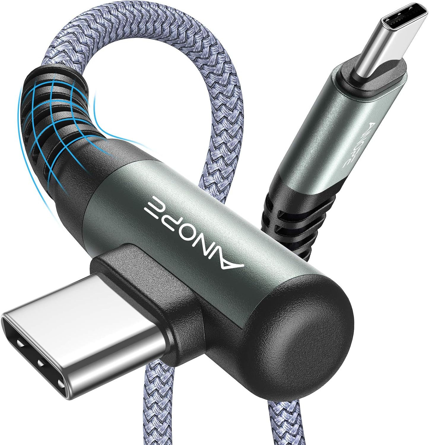 AINOPE Right Angle USB C to USB C Cable, Fast Charging, 60W - Grey