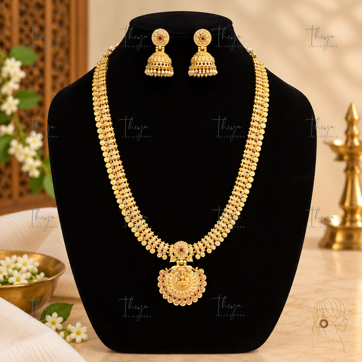 Suvarnaprabha - Traditional Gold-Tone Temple Necklace & Earring Set