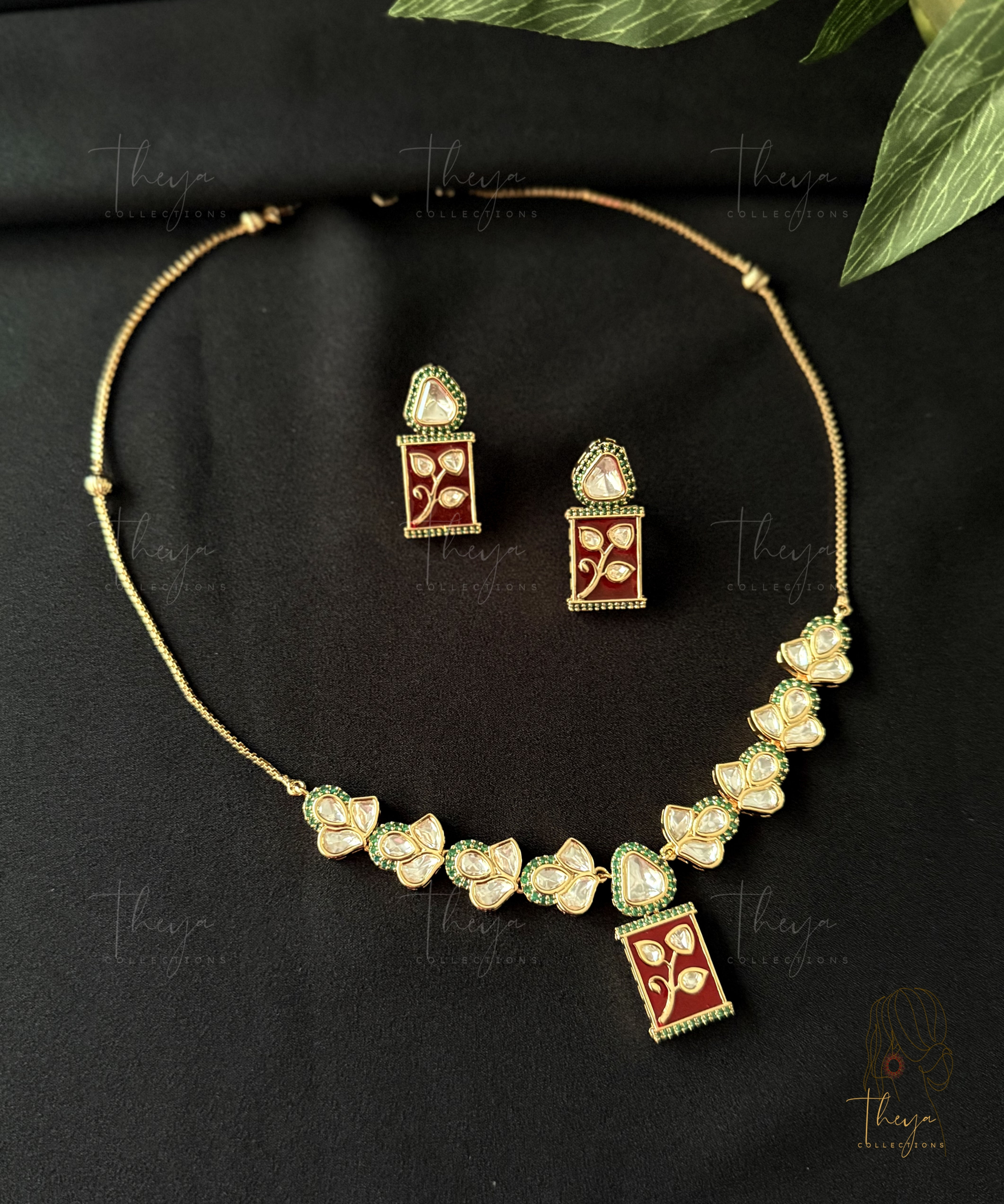 Chitrika - Kundan Enamel Pendant Set