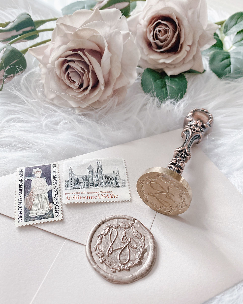 縮圖：[FLORAL] CUSTOM WAX SEAL STAMP - OLIVE FLORAL WREATH 客製 婚禮封蠟章套裝 連英文書法設計 送火蠟 50粒
