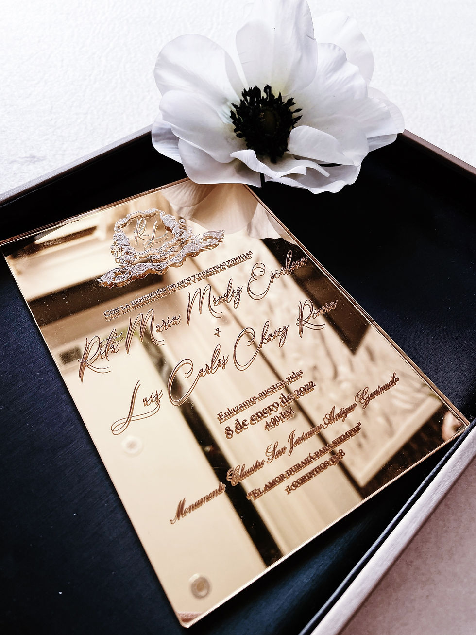 Thumbnail: Gold Mirror Acrylic - Antique Wedding Invitation Suite (min 30)