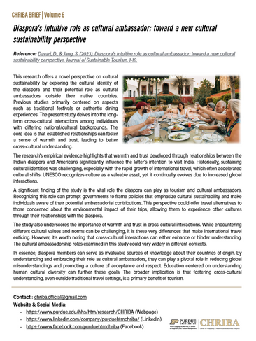 [CHRIBA BRIEF | Volume 6] Diaspora’s intuitive role as cultural ambassador : toward a new cultural sustainability perspective