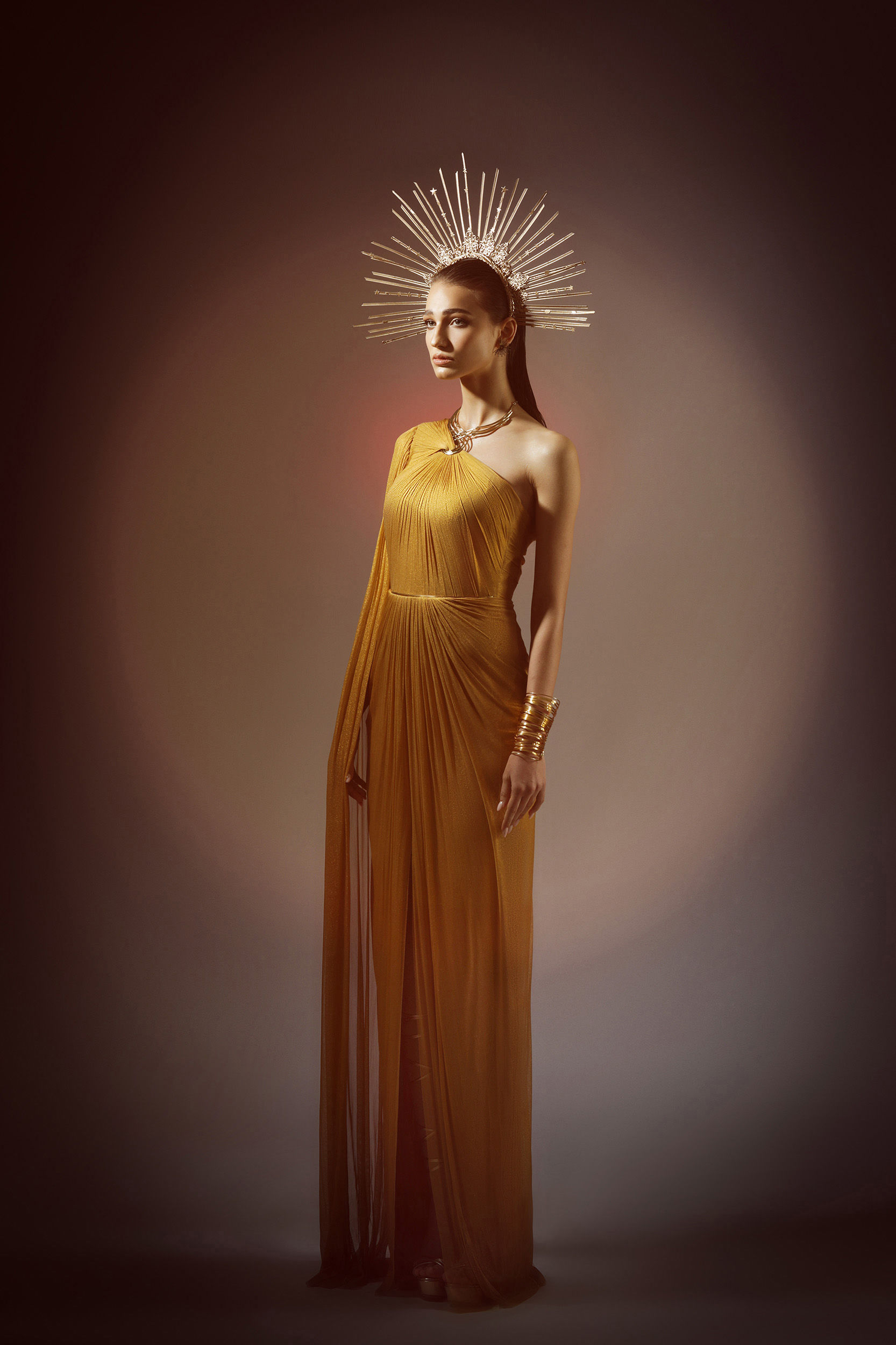 Rochie Oro Antico lungă cu aripă 100% silk