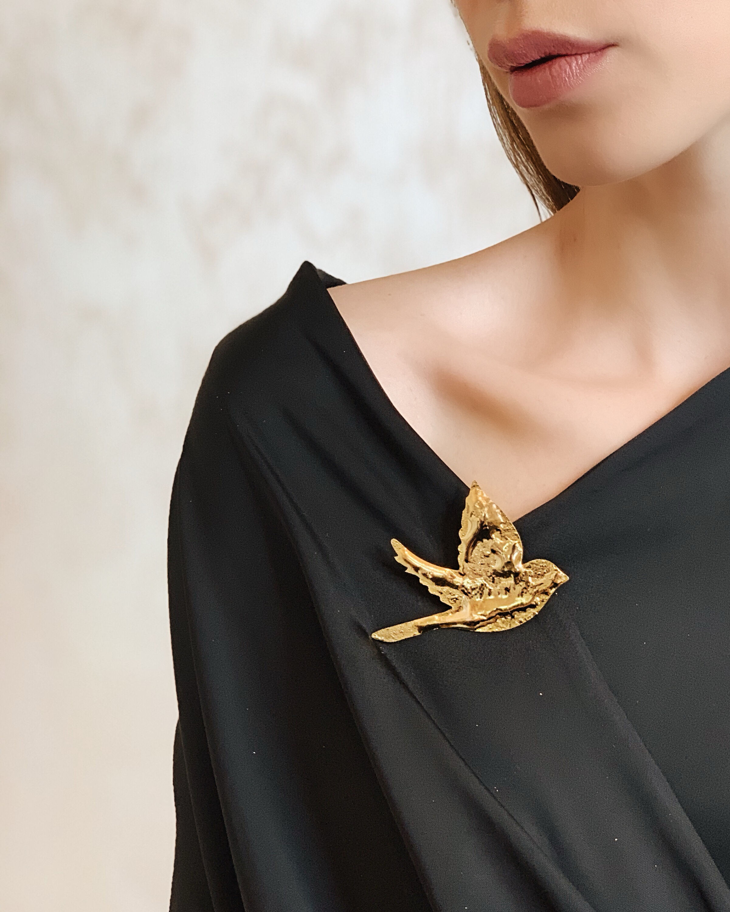 DROP Liquid Bird Brooch - 24k gold-plated