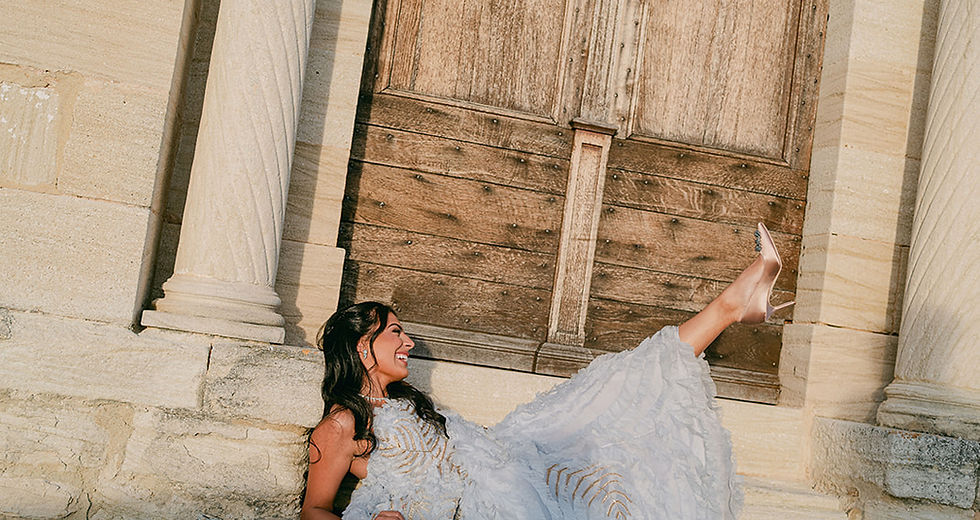 Indian wedding at Crillon le Brave, Provence: the bride in an ice-blue Ralph & Russo gown, featured in Vogue France, planned by Mademoiselle Events