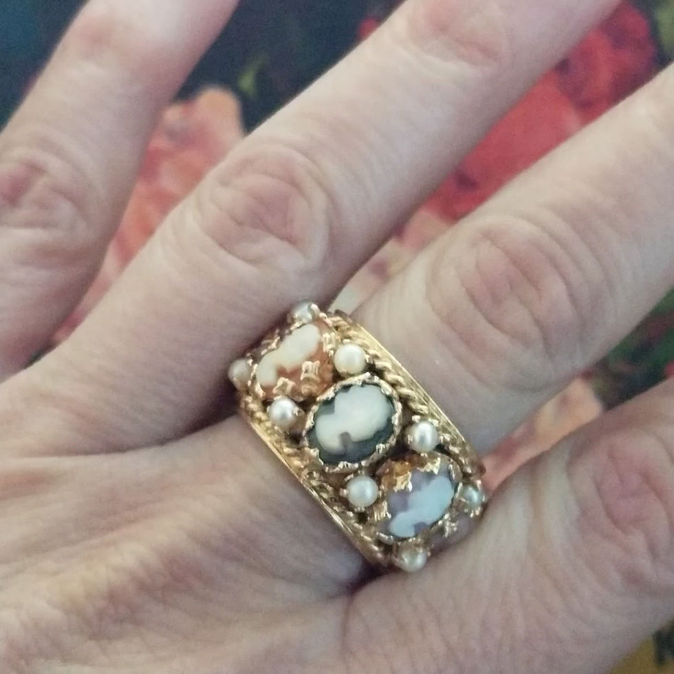 Thumbnail: RARE - Art Deco 14k Cameo Eternity Ring by Sydney Berman