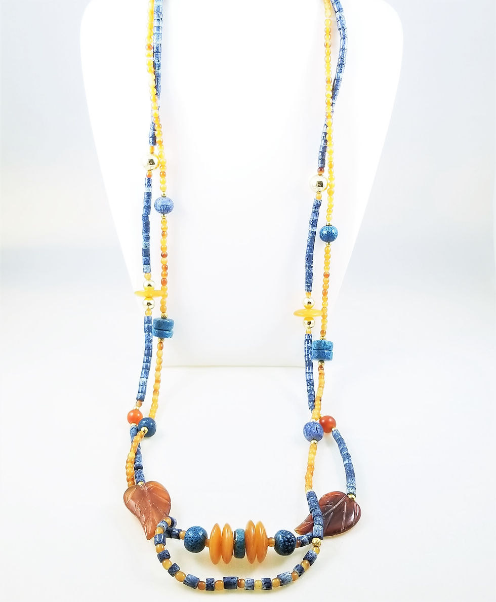 Thumbnail: Artisan Crafted Blue Coral & Amber 36" Necklace