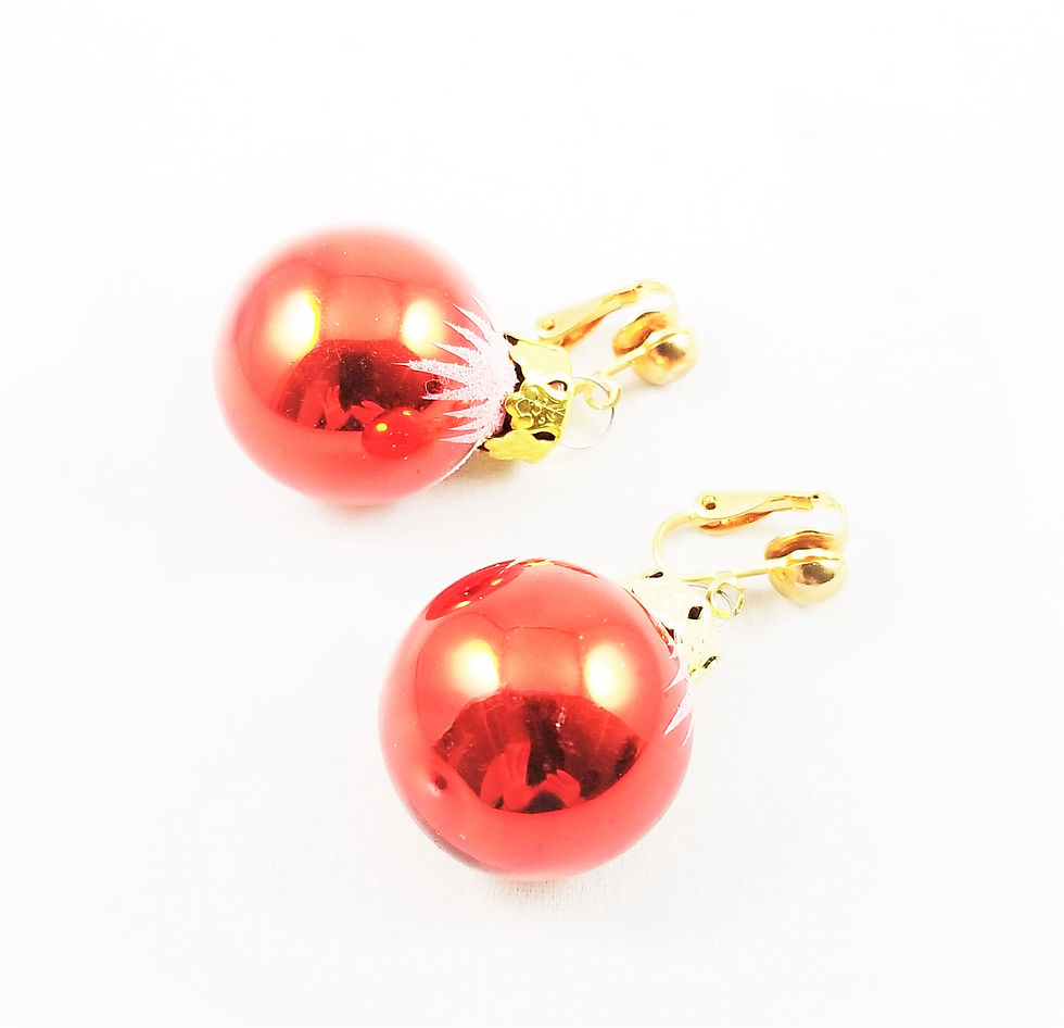 Thumbnail: Vintage Red Glass Ornament Earrings