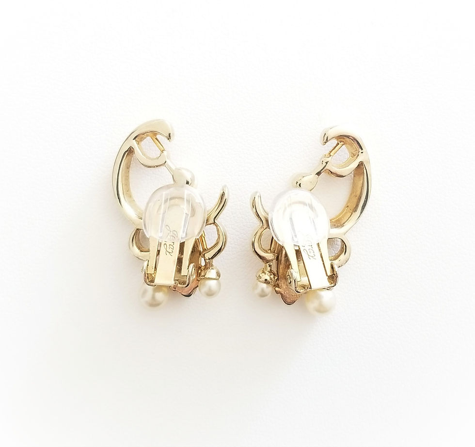 Thumbnail: Retro Gold Tone Faux Pearl Clip On Earrings
