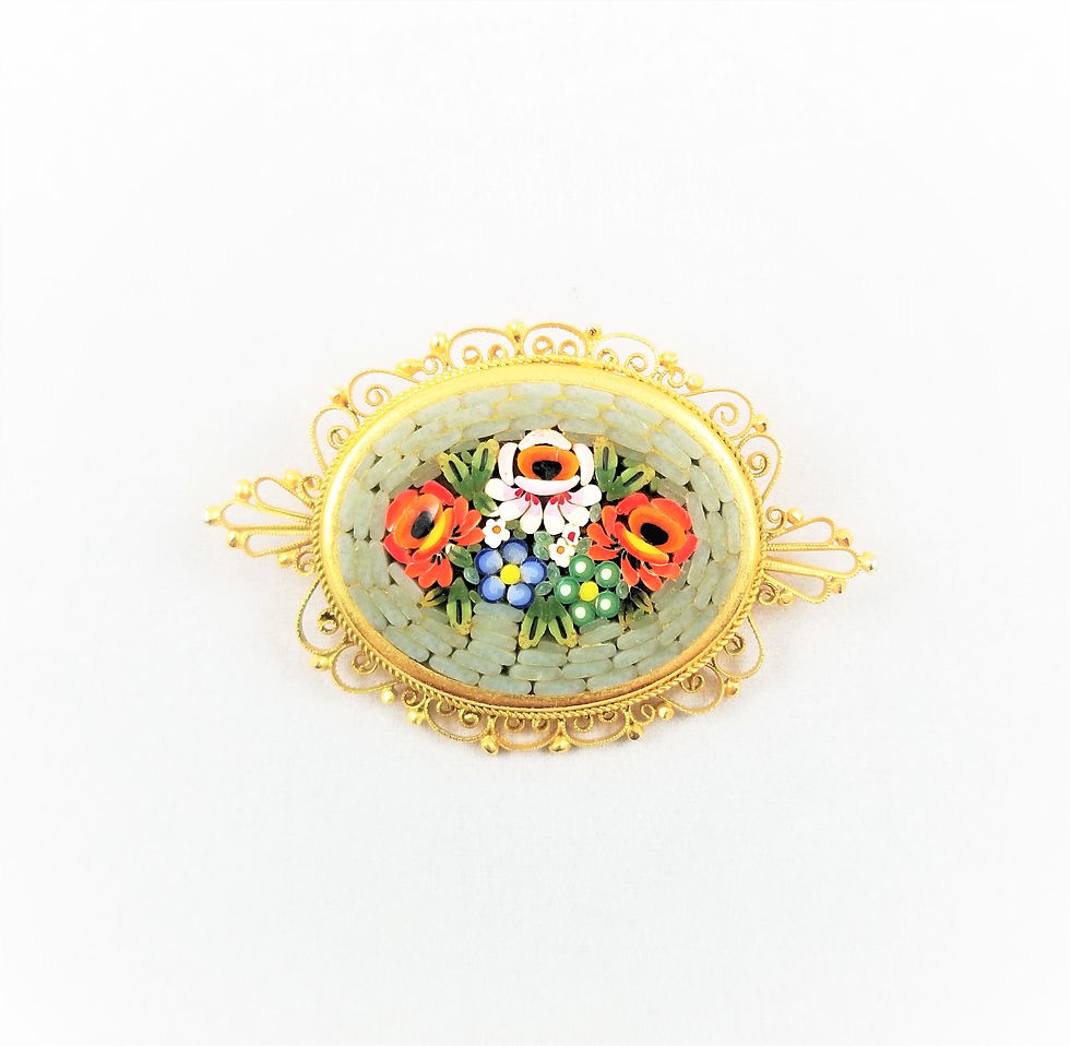 Thumbnail: Italian Micro Mosaic Gold Tone Brooch