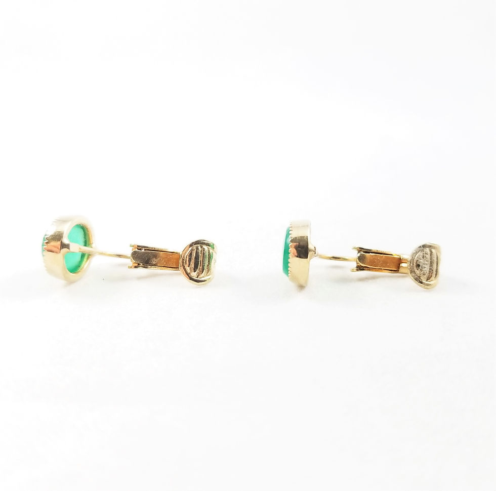 Thumbnail: Vintage Green Stone Clip On Earrings
