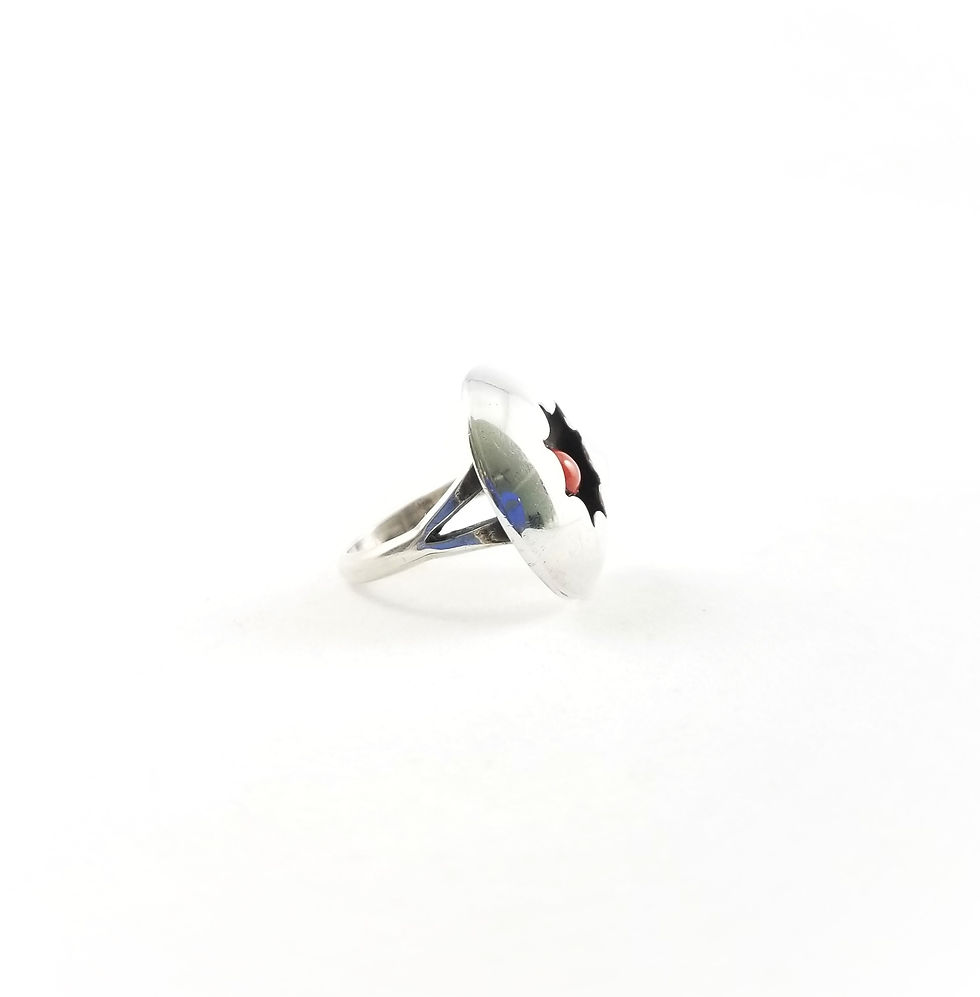 Thumbnail: Vintage Sterling Silver Coral Shadowbox Cuff & Ring Set