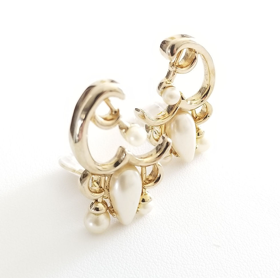 Thumbnail: Retro Gold Tone Faux Pearl Clip On Earrings
