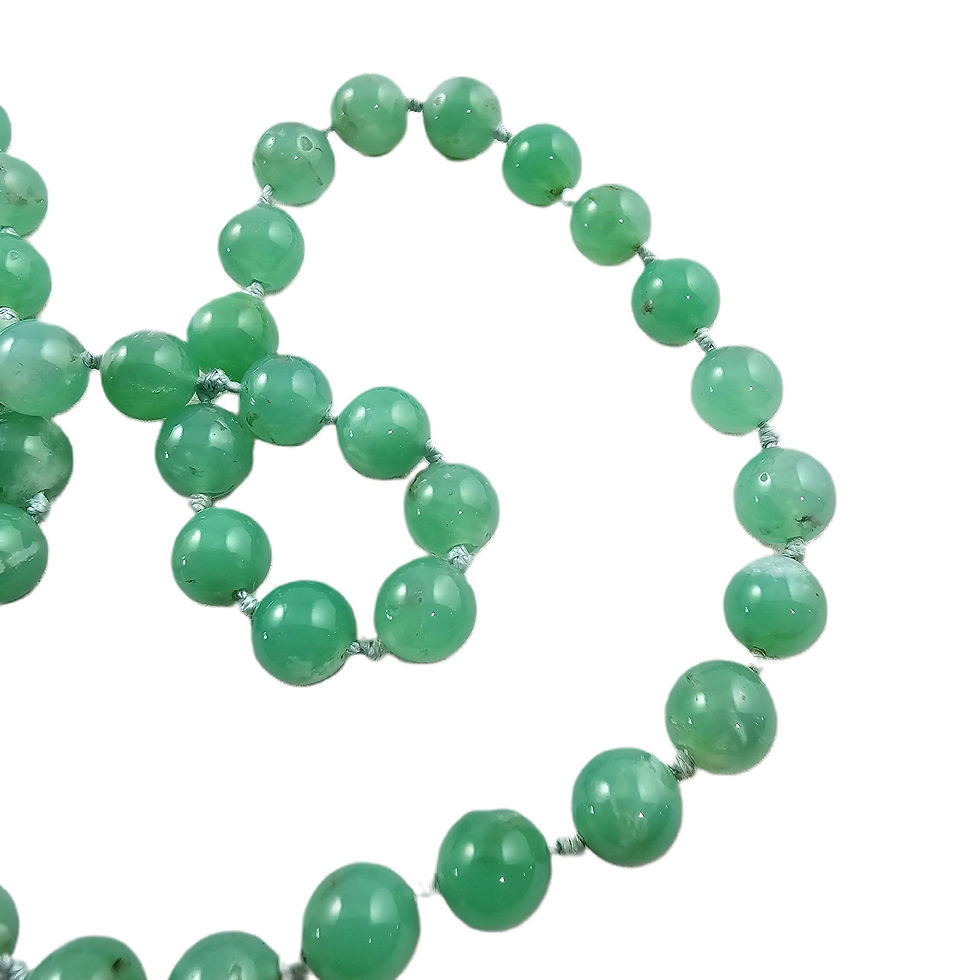 Thumbnail: Vintage AAA+ Chrysoprase & Carved Flower Necklace