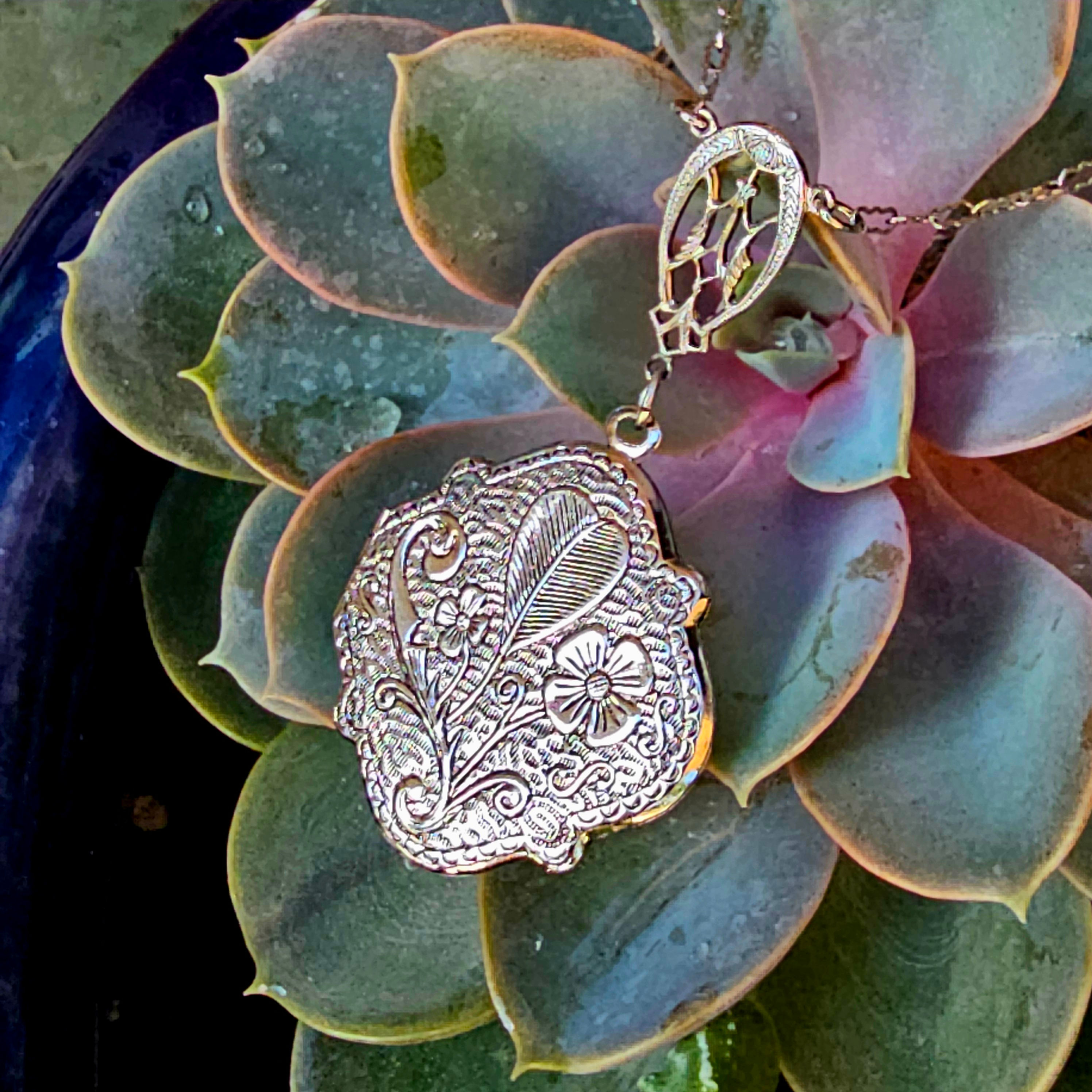Silver Tone Floral Locket Necklace