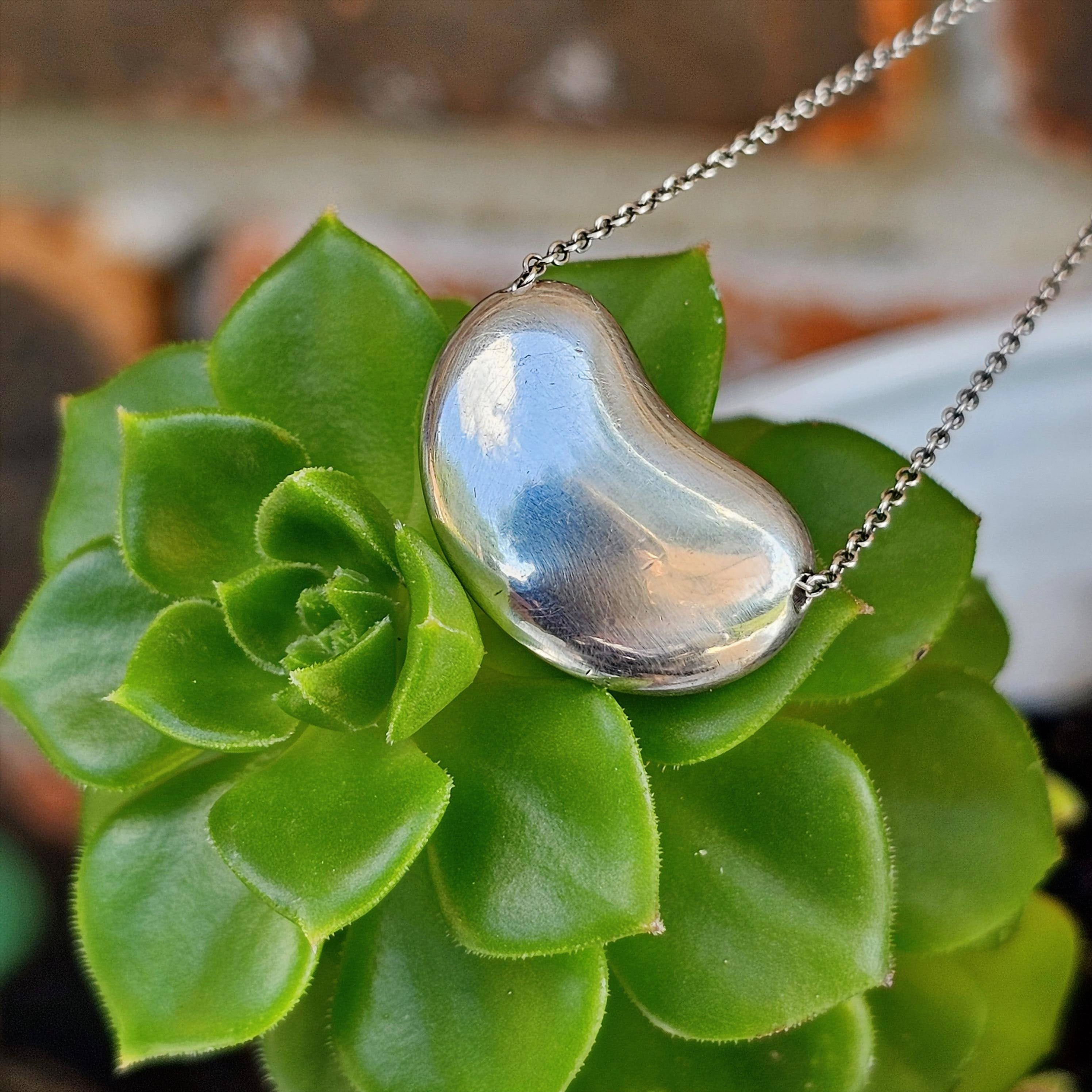 Authentic Tiffany & Co. Elsa Peretti Sterling Silver Bean Pendant Necklace – 24"