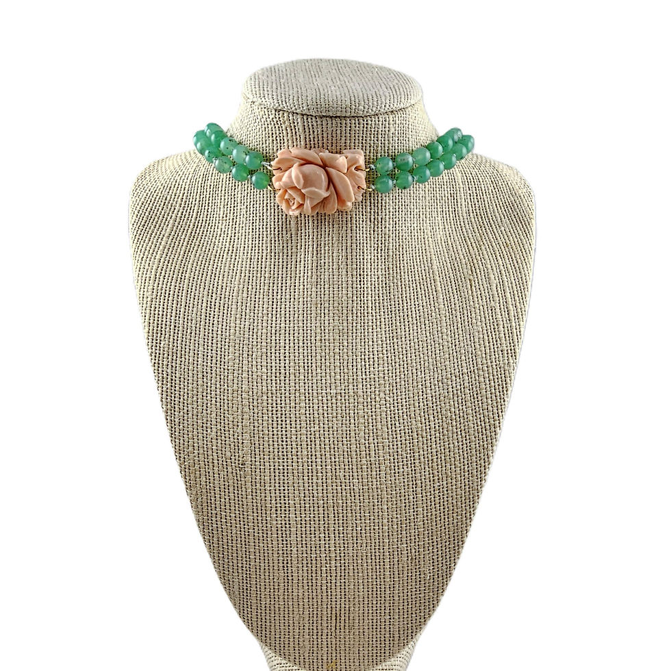 Thumbnail: Vintage AAA+ Chrysoprase & Carved Flower Necklace