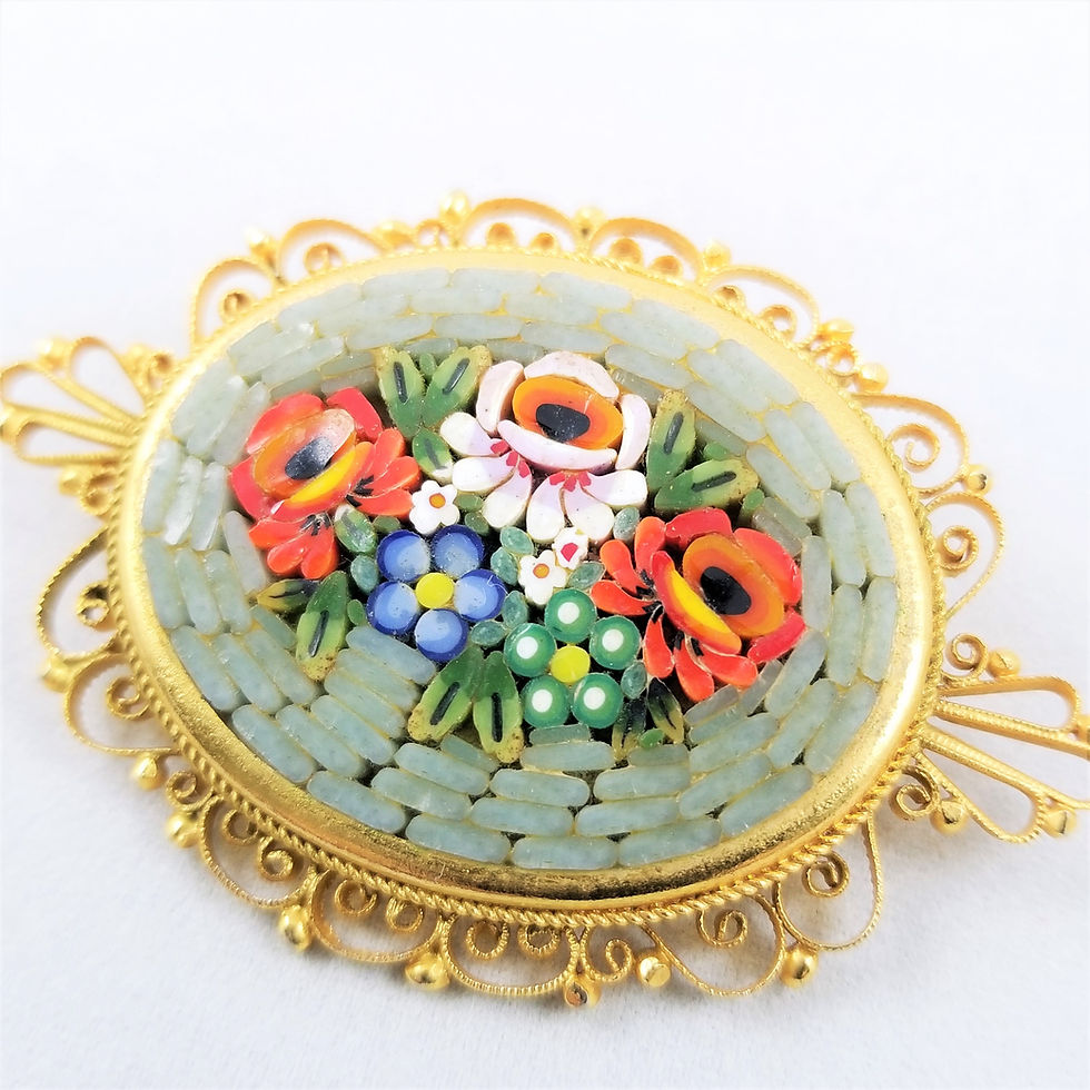 Thumbnail: Italian Micro Mosaic Gold Tone Brooch