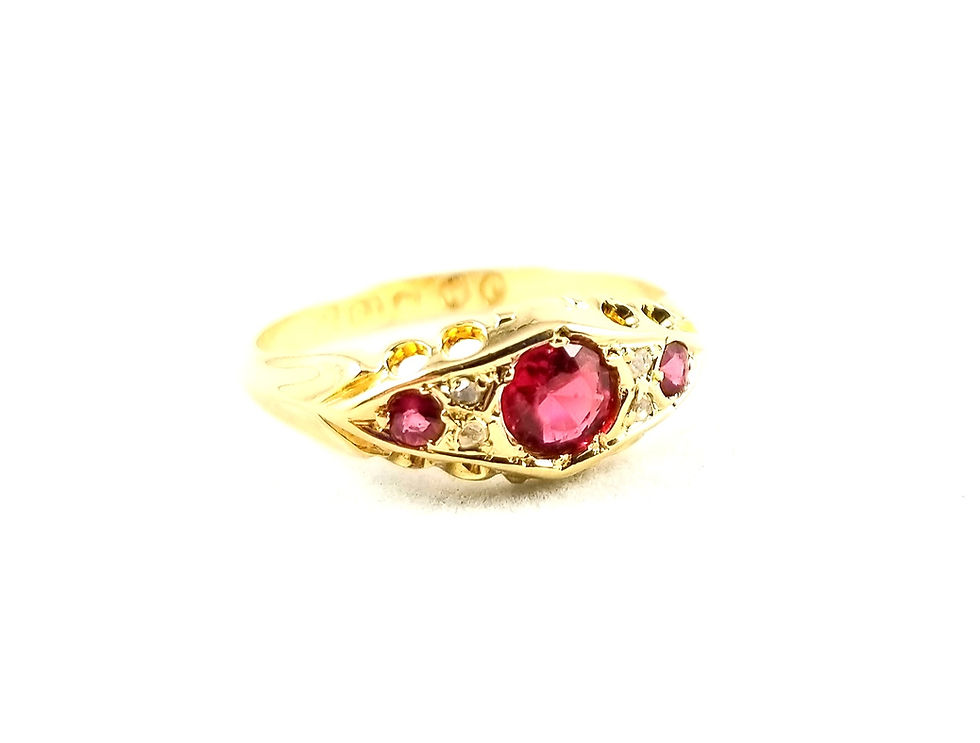 Thumbnail: RARE 18k Victorian Natural NO Heat Ruby & Diamond Ring