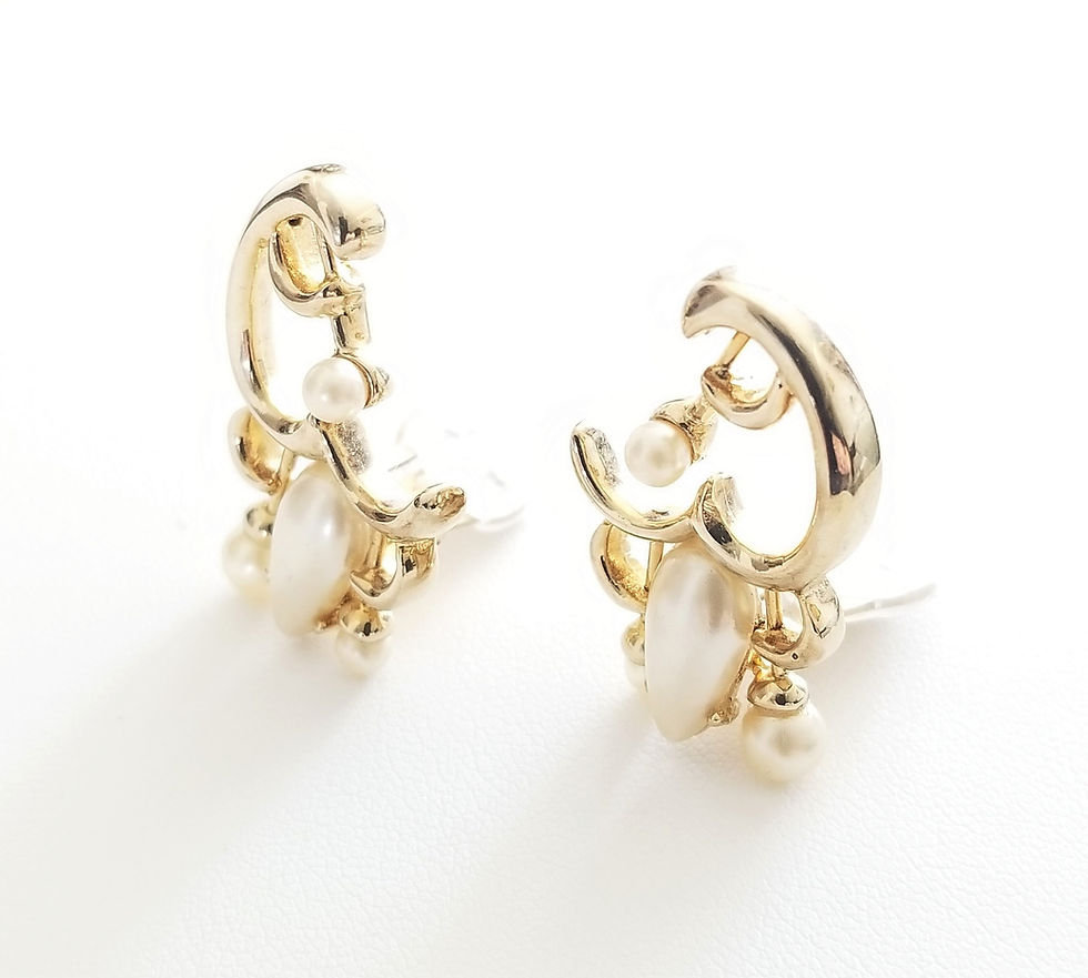 Thumbnail: Retro Gold Tone Faux Pearl Clip On Earrings
