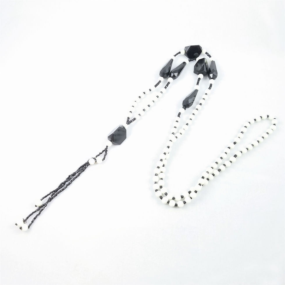 Thumbnail: 1920's Black & White Bead Flapper Necklace