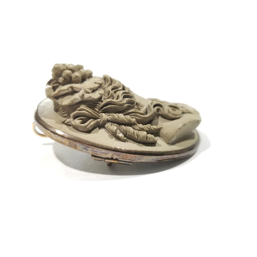 Camée Ancien Femme Romaine En Pierre De Lave (lava Stone) - Bijou Antique, Occasion, Pièce Unique