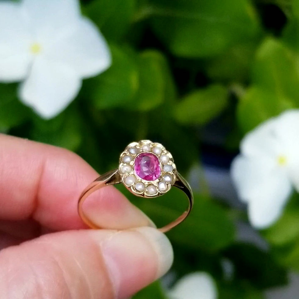 Thumbnail: Victorian Pink Sapphire and Seed Pearl Ring