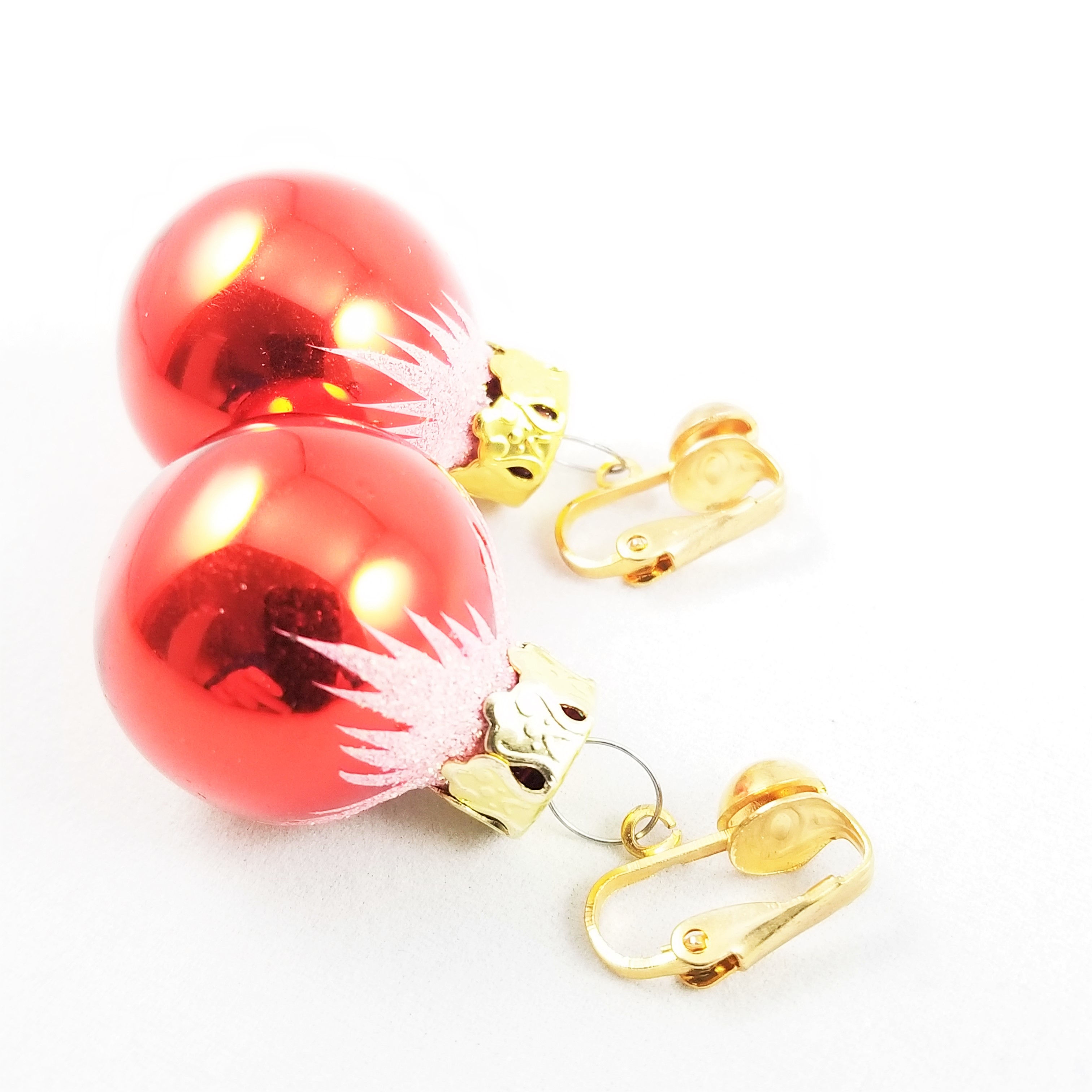 Vintage Red Glass Ornament Earrings