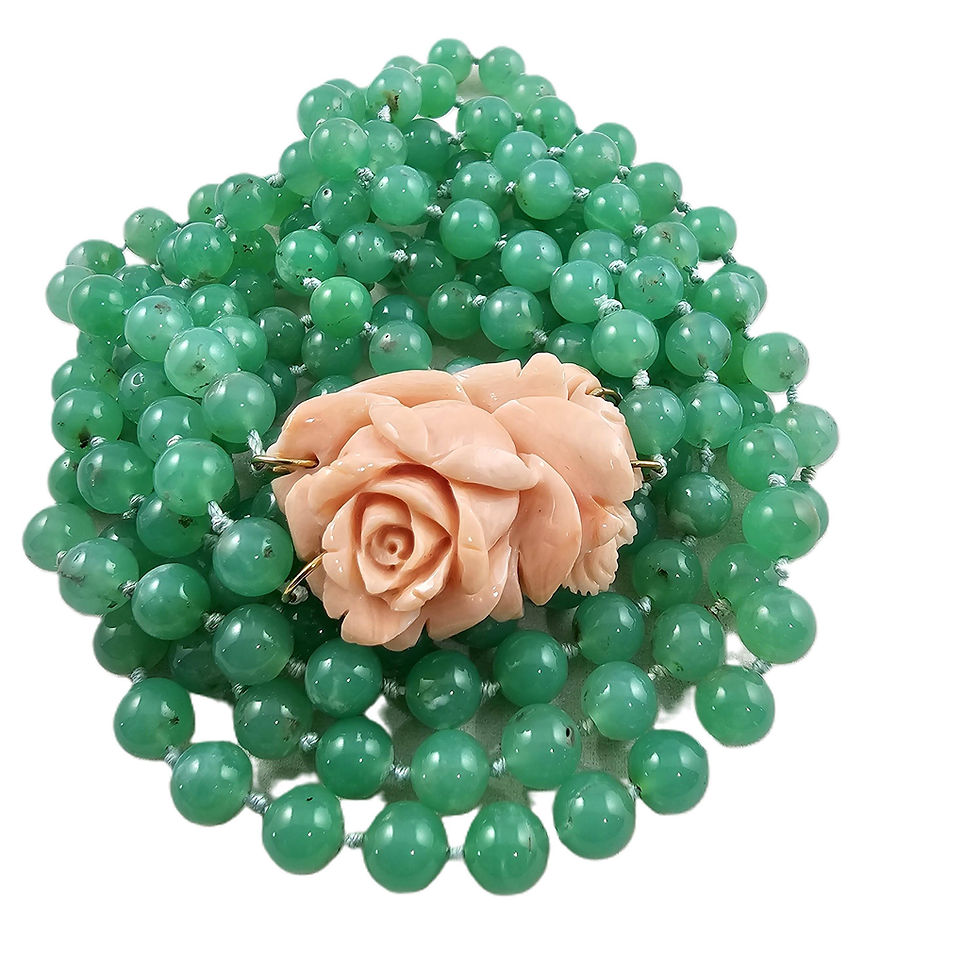 Thumbnail: Vintage AAA+ Chrysoprase & Carved Flower Necklace