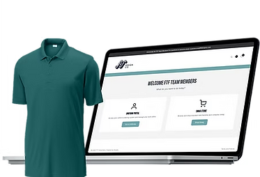 A polo and a laptop showing the uniform software